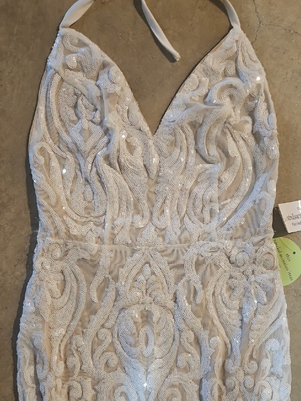 Windsor White Sequin Halter Gown View 3